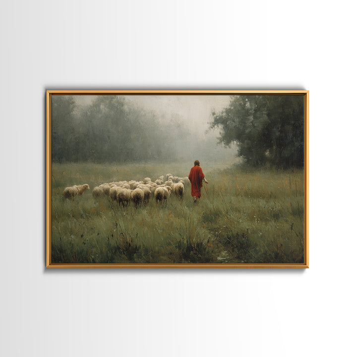 Crimson Pasture Guide, Framed Canvas Print, Christian Art Canvas, Christian Wall Art, Jesus Painting, Christian Gift Ideas, Subtle Christia