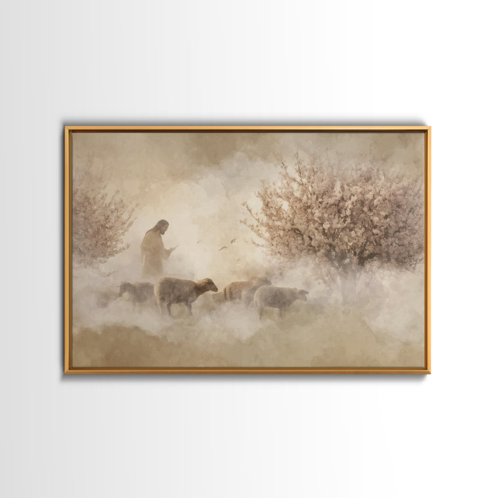 Shepherd’s Quiet Path – Framed Canvas Print – Christian Decor – Christian Art Canvas – Jesus Painting – Christian Wall Art – Christmas Art