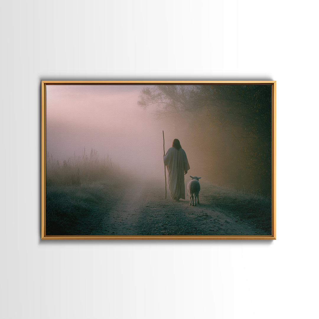 Autumn Shepherd Peace – Framed Canvas Print – Christian Decor – Christian Wall Art – Christian Art Canvas – Christmas Art – Jesus Painting