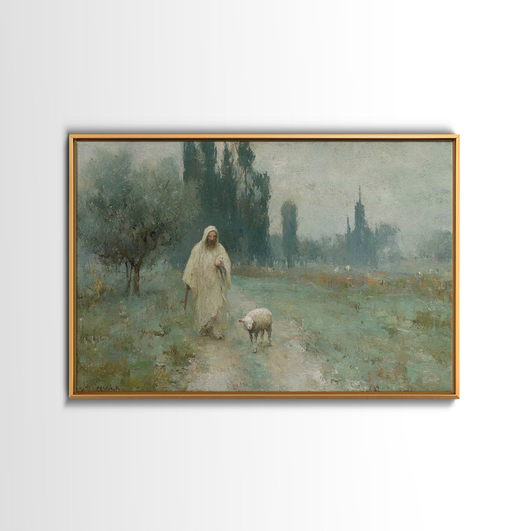 Twilight Shepherd Walk – Framed Canvas Print – Christian Christmas Art – Christian Art Canvas – Jesus Painting – Christian Wall Art – Chris