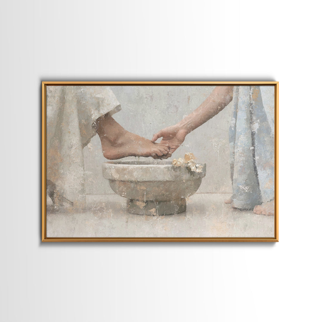 Sacred Washing – Framed Canvas Print – Christian Art Print – Subtle Christian Paintings – Christian Wall Art – Christian Art Gift – Modern