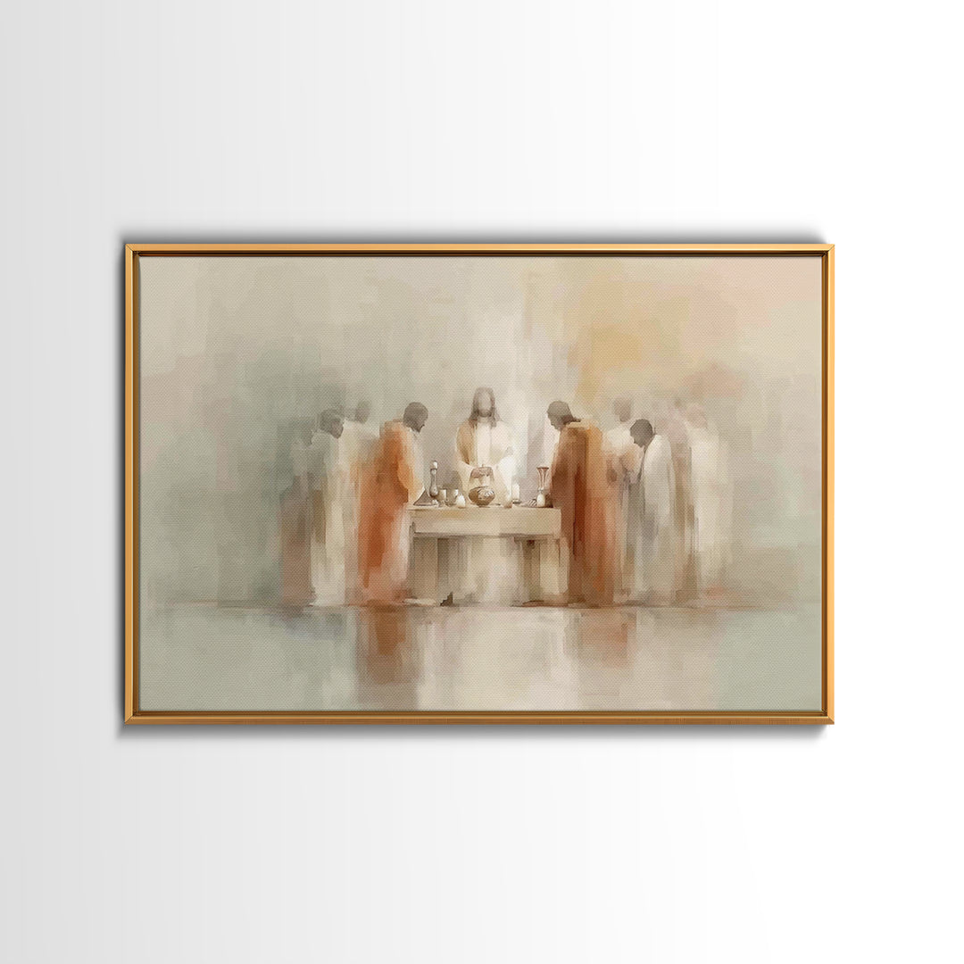 Celestial Supper, Framed Canvas Print, Christian Art Print, Jesus Painting, Christian Wall Art, Minimalist Christian Art, Christmas Art Pri
