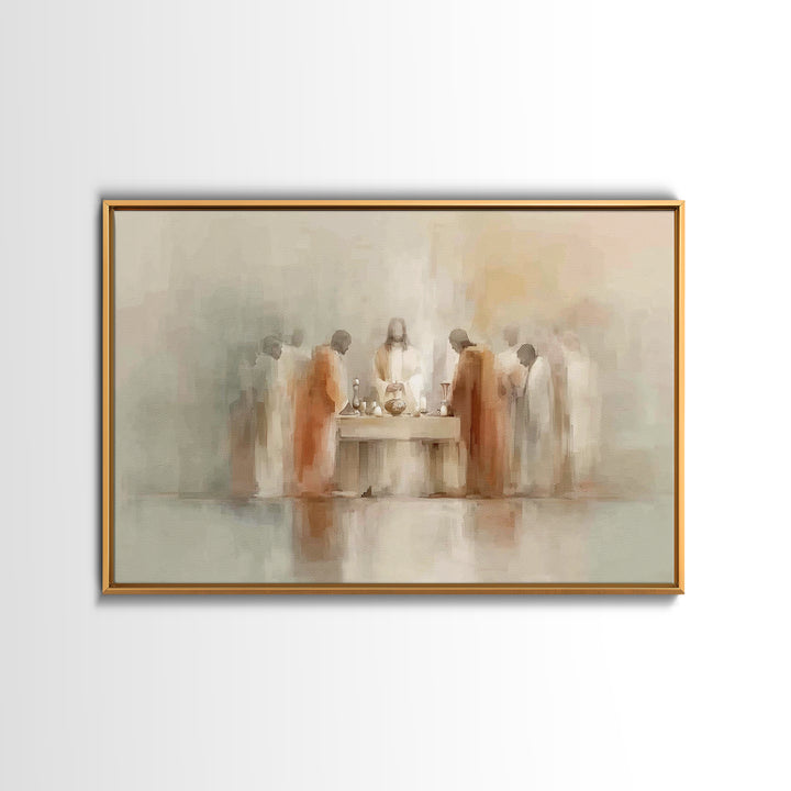 Celestial Supper, Framed Canvas Print, Christian Art Print, Jesus Painting, Christian Wall Art, Minimalist Christian Art, Christmas Art Pri