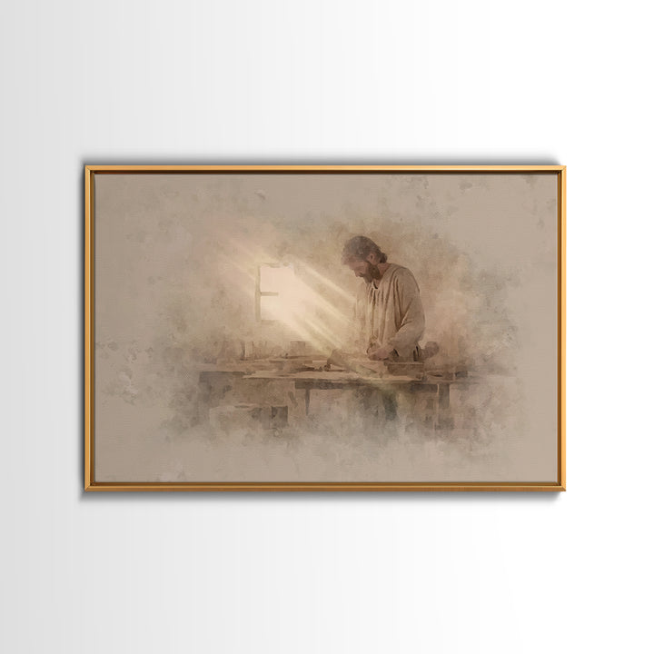 Carpenter’s Light – Framed Canvas Print – Christian Wall Art – Jesus Painting – Christian Art Canvas – Minimalist Christian Art – Christian