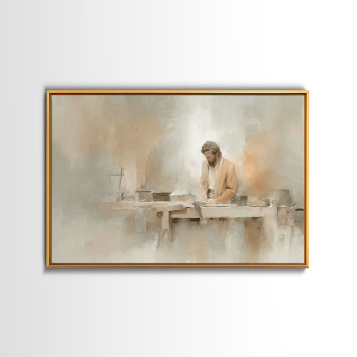 Humble Workshop, Framed Canvas Print, Christian Art Canvas, Jesus Painting, Subtle Christian Art, Christian Wall Art, Christian Gift Ideas