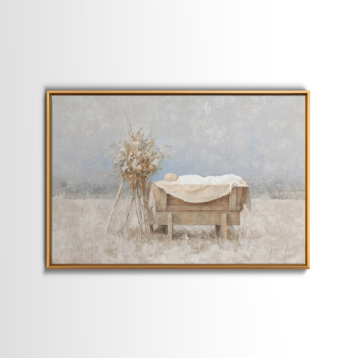 Silent Manger – Framed Canvas Print – Christian Art Canvas – Christmas Wall Art – Minimalist Christian Art – Christian Paintings – Christia