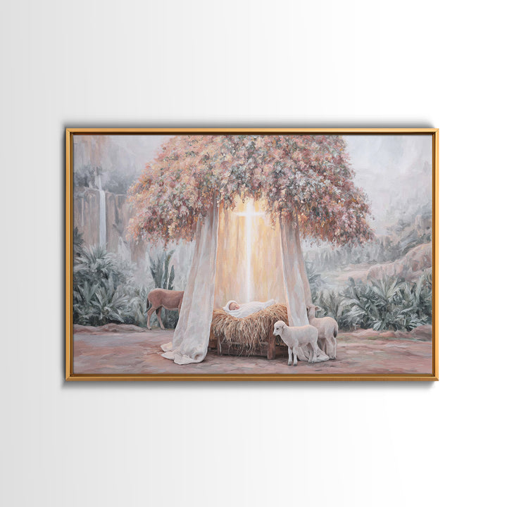 Humble Cradle – Framed Canvas Print – Christian Wall Art – Subtle Christian Art – Christian Art Canvas – Christian Gift – Minimalist Christ