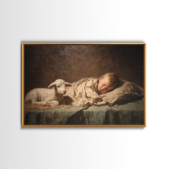 Little Lamb Peace – Framed Canvas Print – Christian Wall Art – Christian Art Canvas – Jesus Painting – Christian Christmas Art – Christian