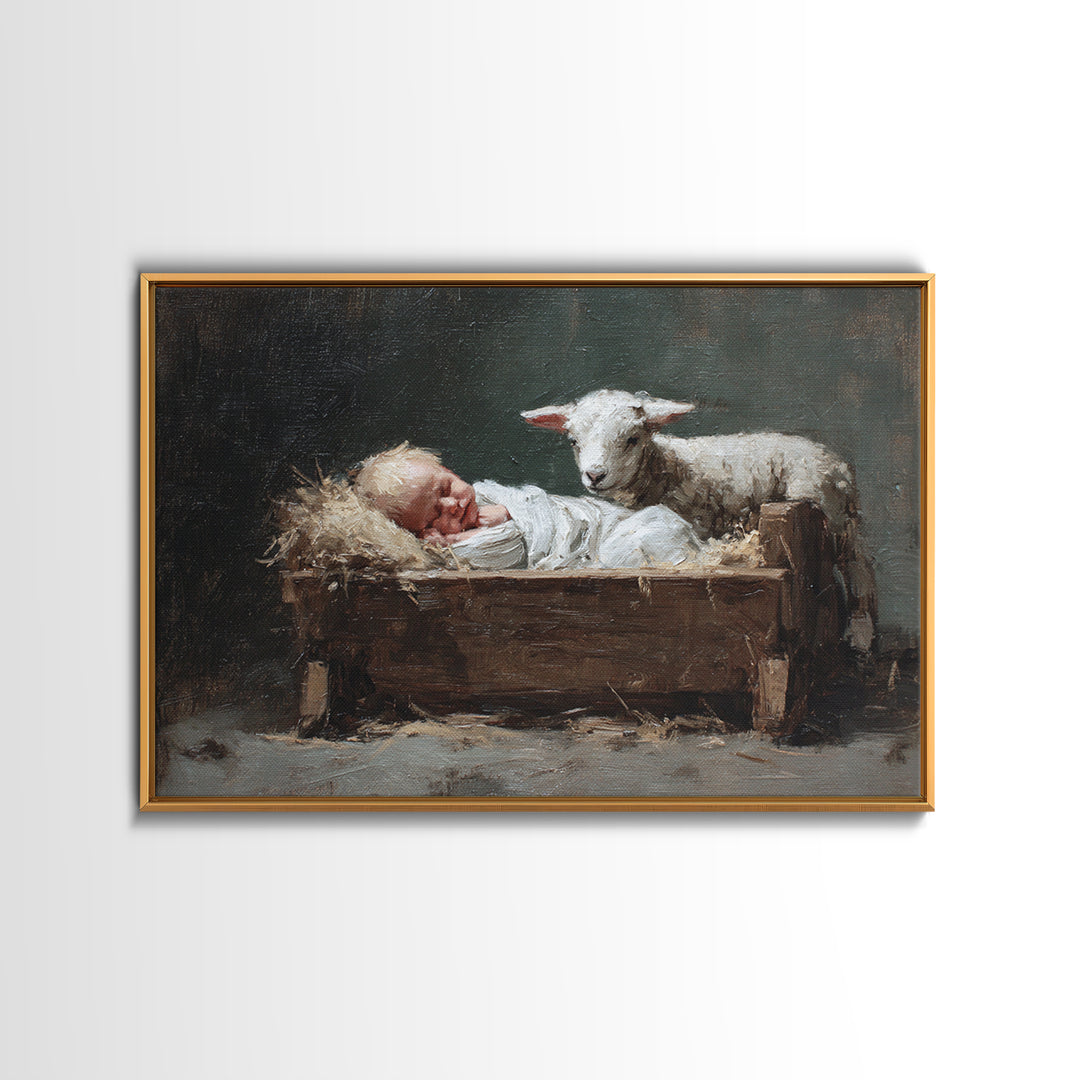 Holy Manger – Framed Canvas Print – Christmas Wall Art – Christian Art Canvas – Jesus Painting – Framed Christian Art – Christian Christmas