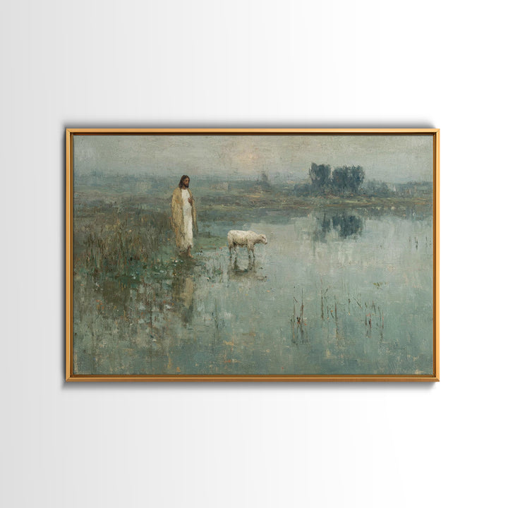 Still Waters Grace | Framed Canvas Print | Christian Art Canvas | Christian Wall Art | Jesus Painting | Vintage Christian Art | Christian D