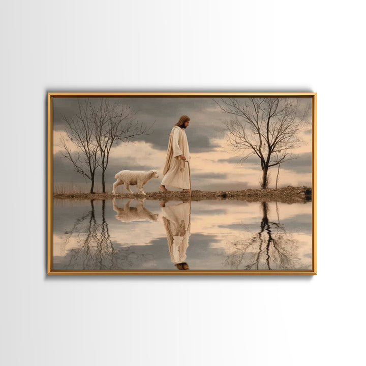 Shepherd’s Quiet Walk, Framed Canvas Print, Christian Wall Art, Jesus Painting, Christian Art Canvas, Christian Christmas Art, Christian De