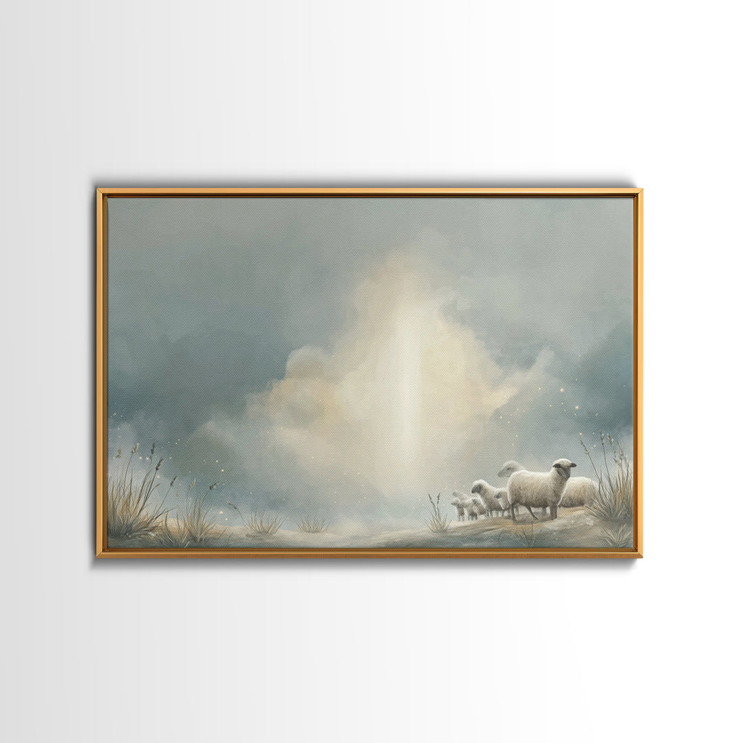 Light of the Meadow – Framed Canvas Print – Christian Wall Art – Christian Art Canvas – Jesus Painting – Vintage Christian Art – Christmas