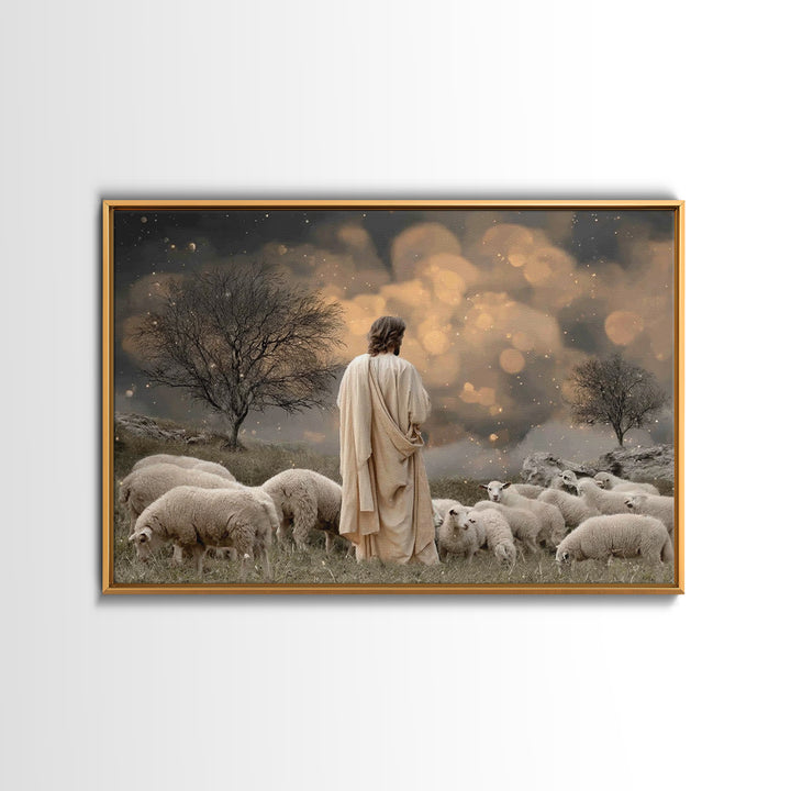 Twilight Pasture Watch | Framed Canvas Print | Christian Art Canvas | Jesus Painting | Christian Wall Art | Moody Christmas Art | Christian