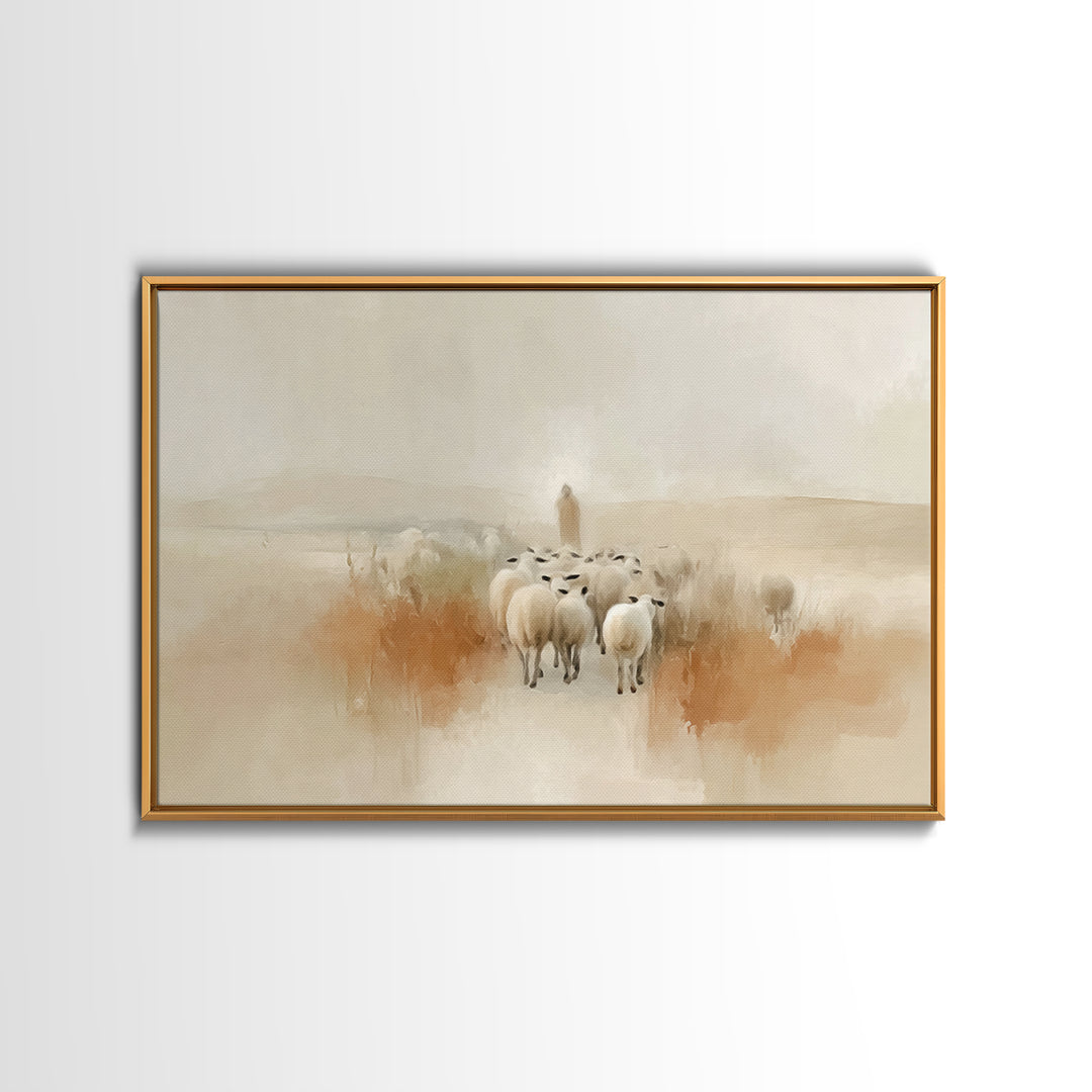 Desert Flock Journey, Framed Canvas Print, Christian Art Canvas, Christian Wall Art, Jesus Painting, Minimalist Christian Art, Christian Gi