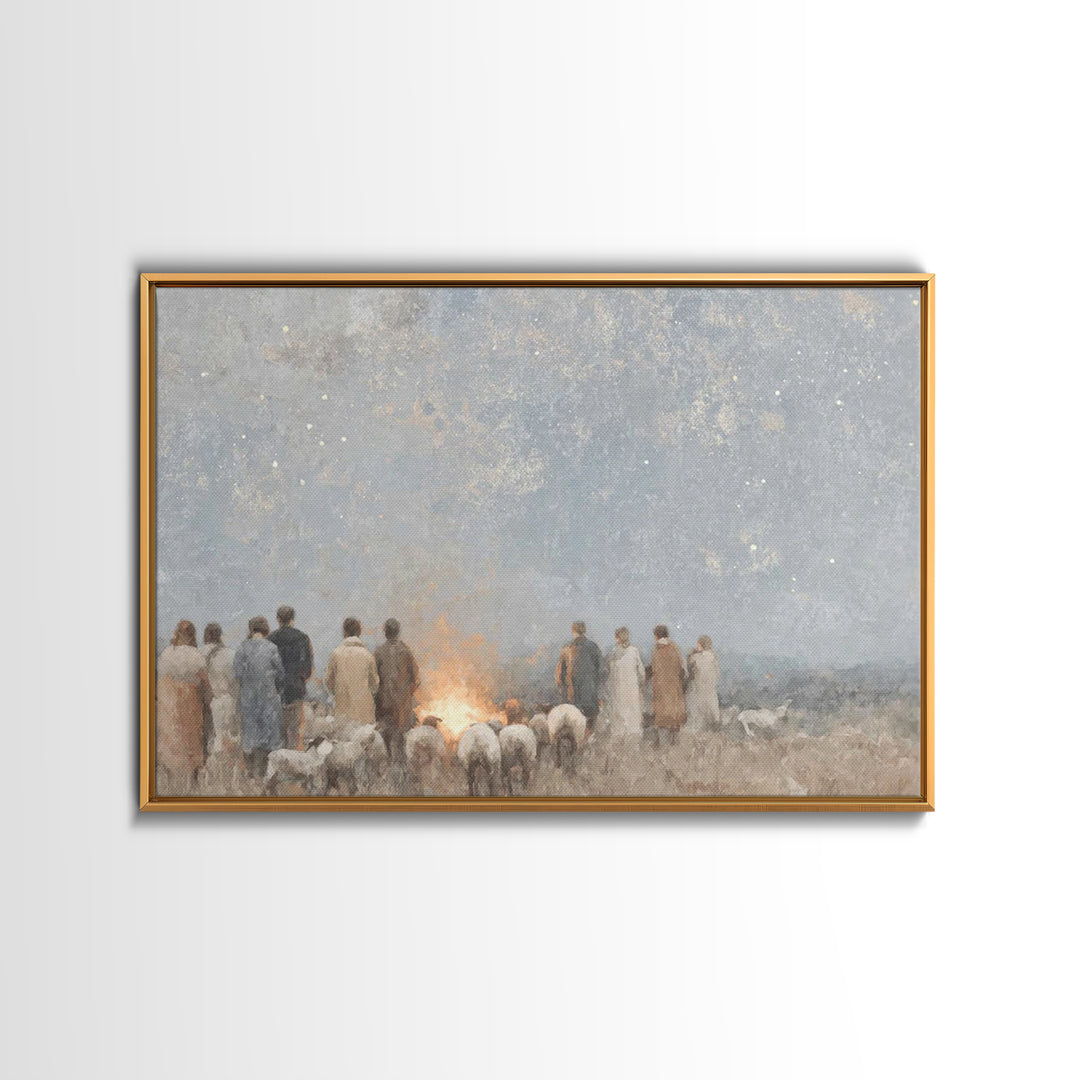 Starry Vigil Glow – Framed Canvas Print – Christian Wall Art – Christian Christmas Art – Christian Art Canvas – Modern Christian Art – Chri
