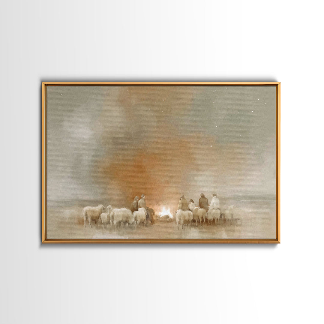 Fireside Shepherd Night | Framed Canvas Print | Christian Wall Art | Christian Art Canvas | Christmas Art | Christian Christmas Decor | Chr