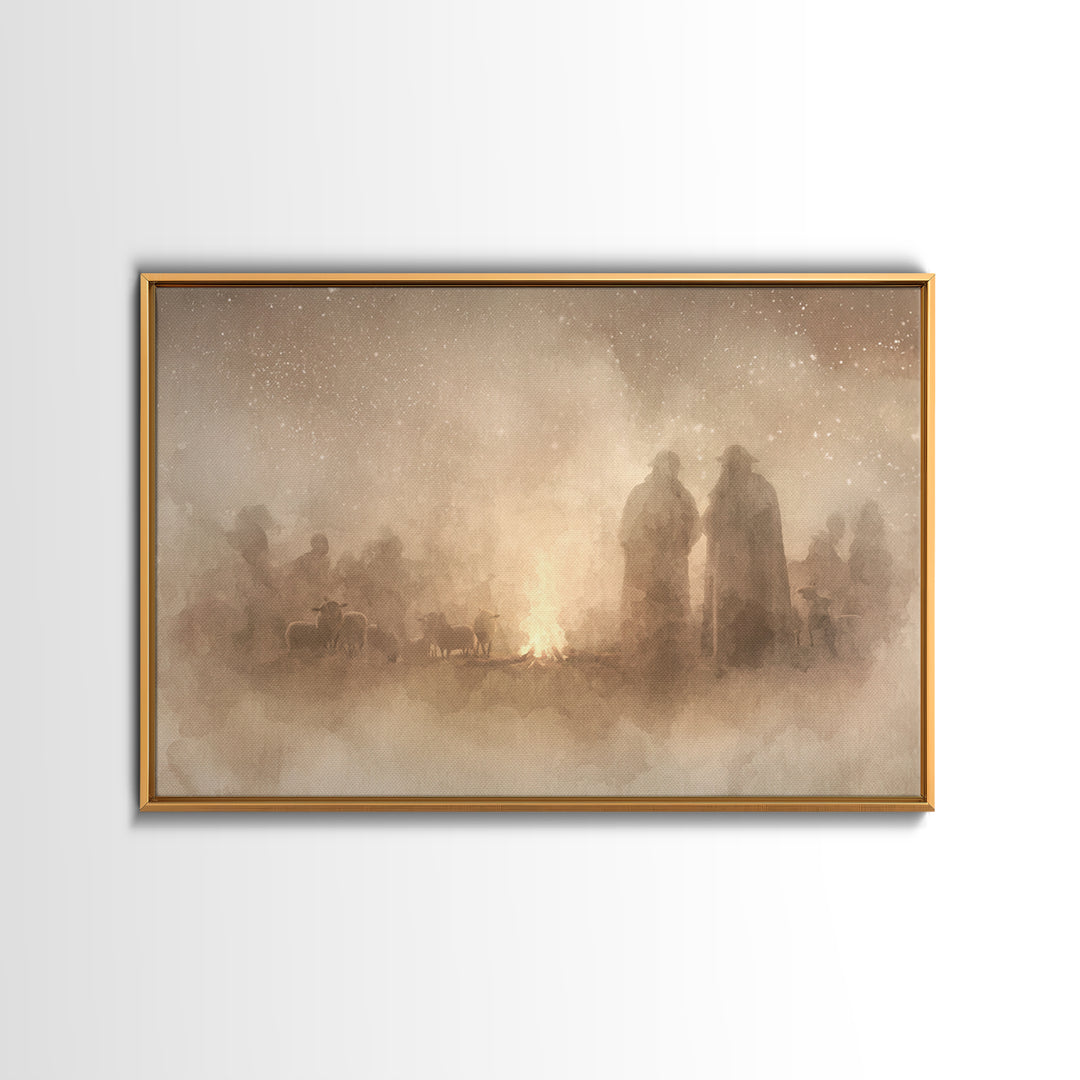 Silent Night Watch – Framed Canvas Print – Christian Wall Art – Christian Art Canvas – Moody Christmas Art – Christian Painting – Christian