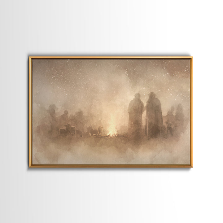 Silent Night Watch – Framed Canvas Print – Christian Wall Art – Christian Art Canvas – Moody Christmas Art – Christian Painting – Christian
