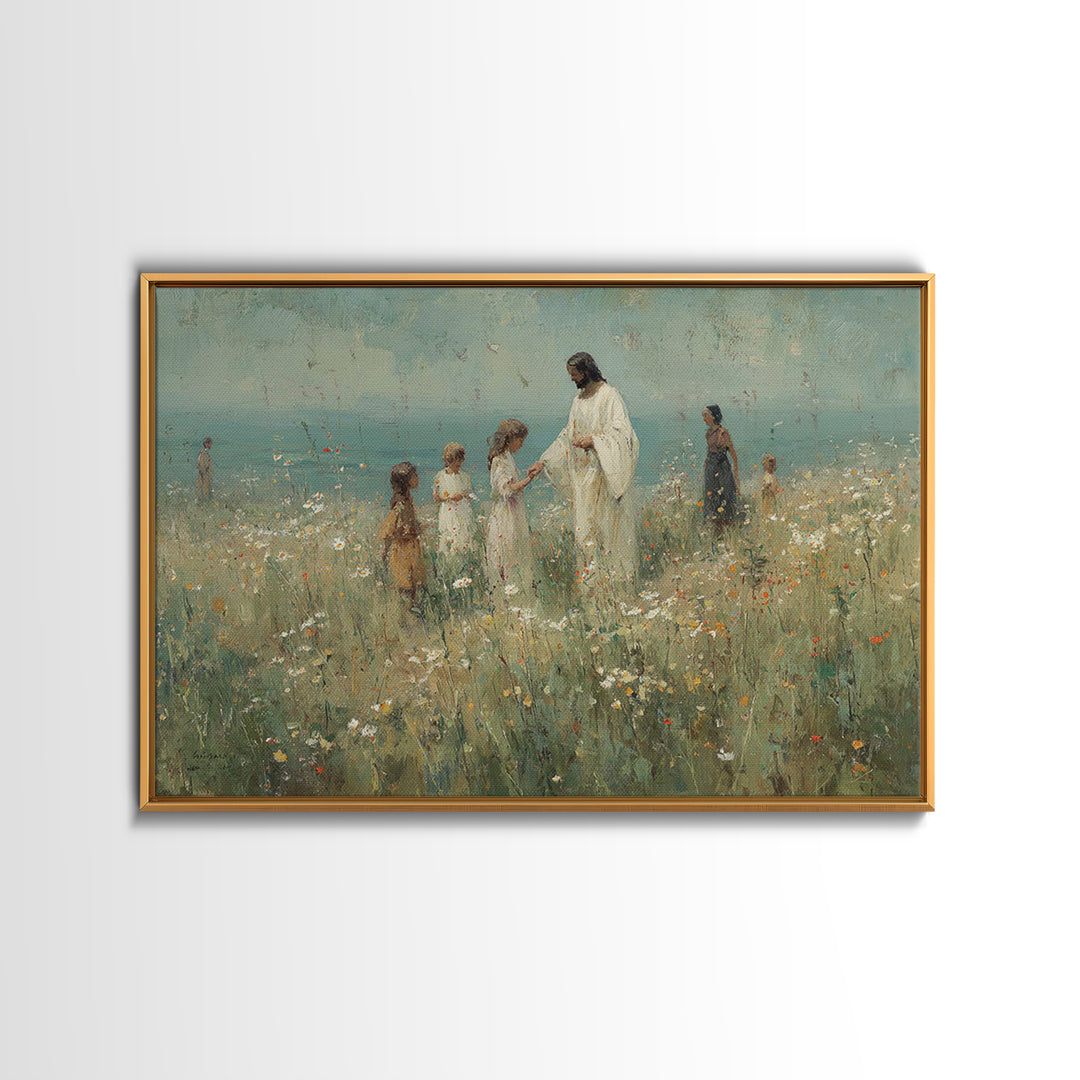 Fields Of Mercy – Framed Canvas Print – Christian Wall Art – Jesus Painting – Christian Art Canvas – Pastoral Scenery – Christian Christmas