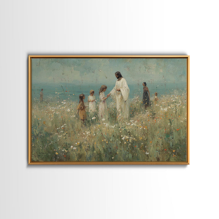 Fields Of Mercy – Framed Canvas Print – Christian Wall Art – Jesus Painting – Christian Art Canvas – Pastoral Scenery – Christian Christmas