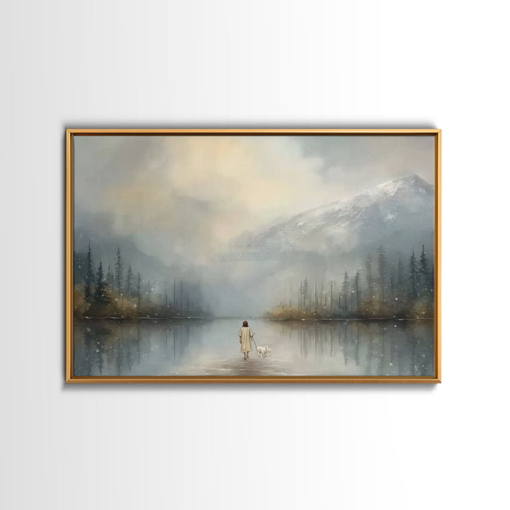 Misty Shepherd Path, Framed Canvas Print, Christian Art Print, Jesus Painting Canvas, Christian Gift Ideas, Modern Christian Art, Christmas