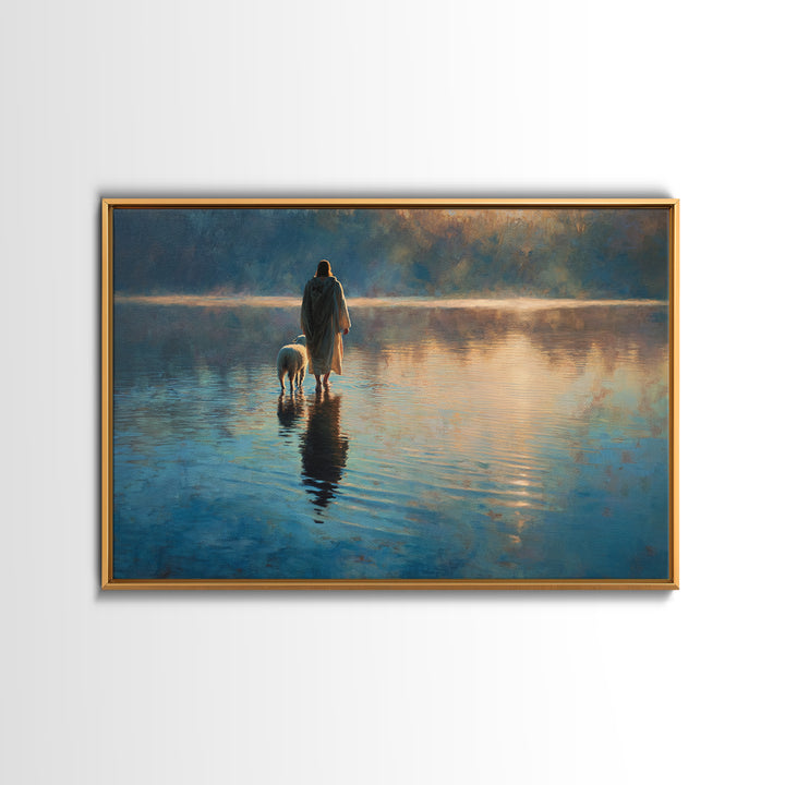 Still Waters Walk | Framed Canvas Print | Jesus Painting | Christian Art Work | Modern Christian Painting | Christian Art Gift | Christmas