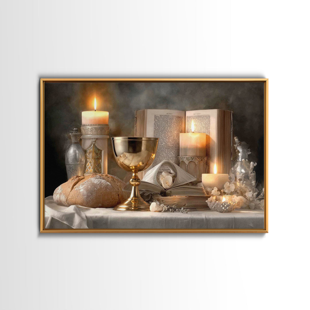 Sacred Feast Light – Framed Canvas Print – Christian Christmas Art – Christian Wall Art – Vintage Christian Art – Jesus Painting – Christia