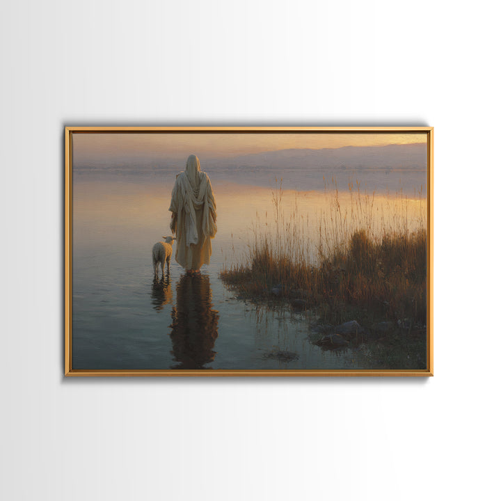 Dawn Of The Shepherd – Framed Canvas Print – Christian Wall Art – Jesus Painting – Christian Art Canvas – Moody Christmas Art – Christian G