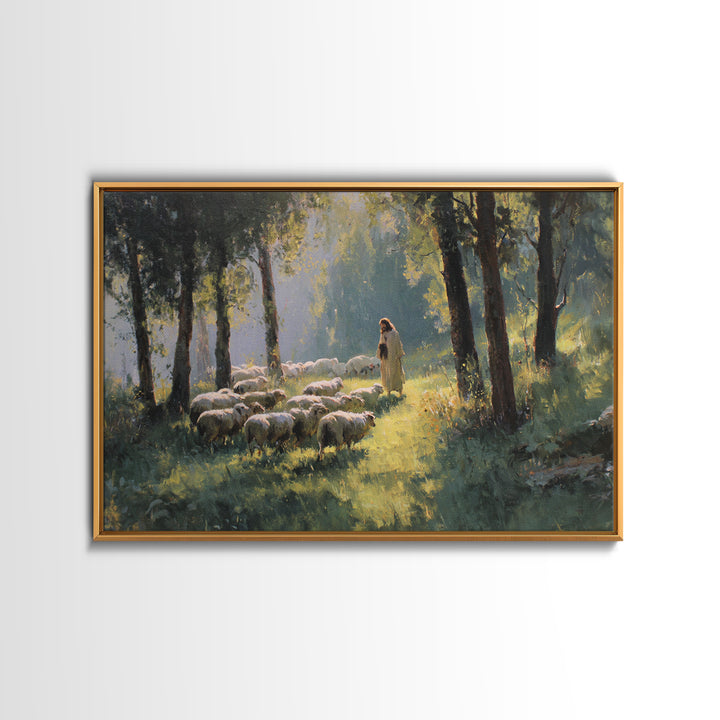 Morning Pastures Light, Framed Canvas Print, Jesus Painting, Christian Art Canvas, Christian Wall Art, Modern Christian Painting, Christian