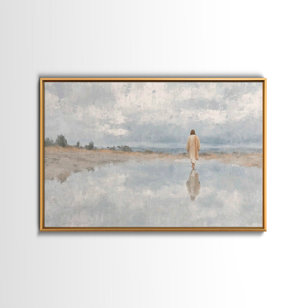 Walking In Peace, Framed Canvas Print, Christian Art Canvas, Christian Wall Art, Jesus Painting, Christian Christmas Art, Modern Christian