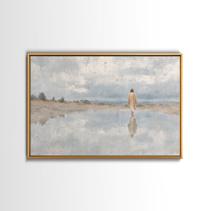 Walking In Peace, Framed Canvas Print, Christian Art Canvas, Christian Wall Art, Jesus Painting, Christian Christmas Art, Modern Christian