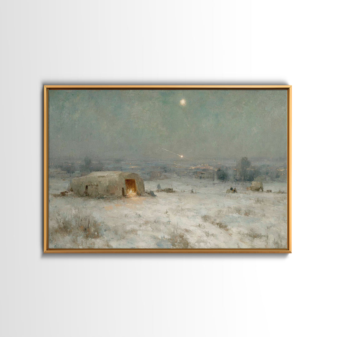 Silent Bethlehem Night, Framed Canvas Print, Christmas Art Prints, Christian Christmas Art, Vintage Christmas Art, Christian Wall Art, Chri