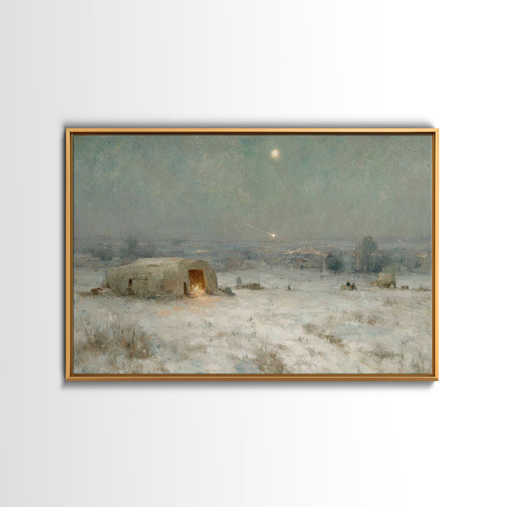 Silent Bethlehem Night, Framed Canvas Print, Christmas Art Prints, Christian Christmas Art, Vintage Christmas Art, Christian Wall Art, Chri