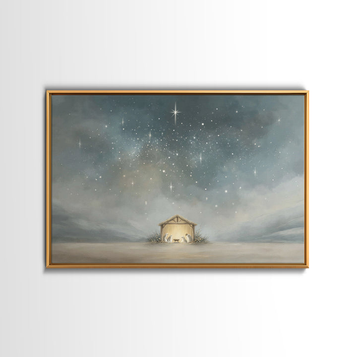 Holy Night Shelter | Framed Canvas Print | Christian Art Canvas | Christmas Art Work | Christian Christmas Art | Christian Wall Art | Chris