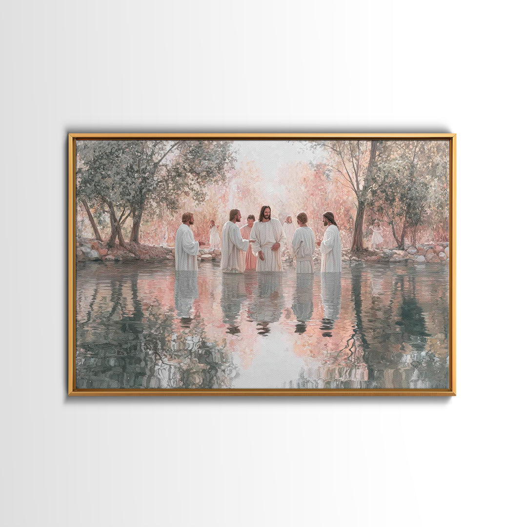 Sacred Waters Gathering – Framed Canvas Print – Christian Art Canvas – Jesus Painting – Christian Wall Art – Large Christian Art – Christia