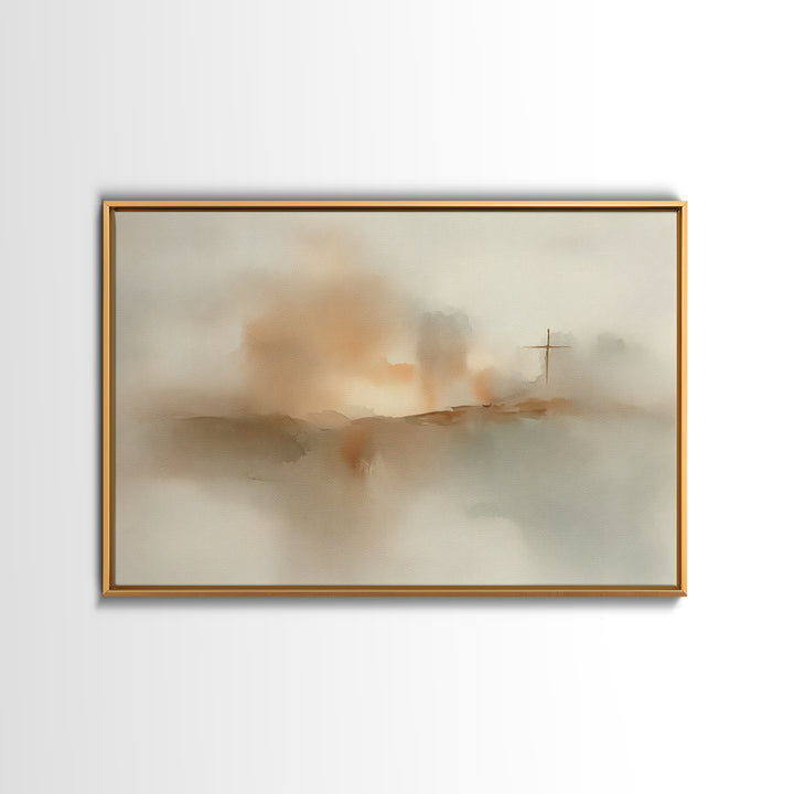 Silent Cross Dawn – Framed Canvas Print – Christian Wall Art – Christian Art Canvas – Abstract Christian Art – Subtle Christian Paintings