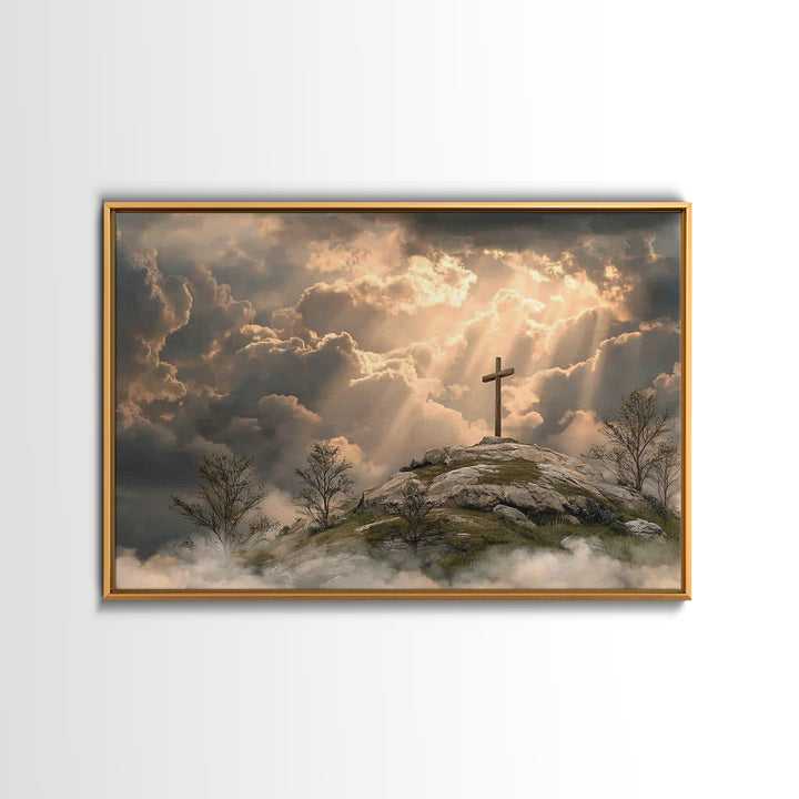 Hilltop Grace Light – Framed Canvas Print – Christian Wall Art – Large Christian Art – Christian Art Painting – Moody Christian Art