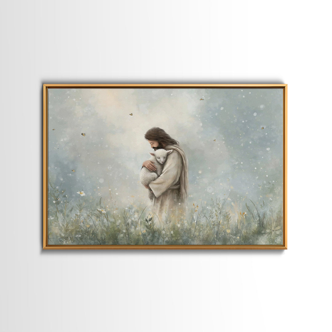 Gentle Shepherd Love – Framed Canvas Print – Jesus Painting – Christian Art Canvas – Christian Wall Art – Christian Gift Ideas – Christian