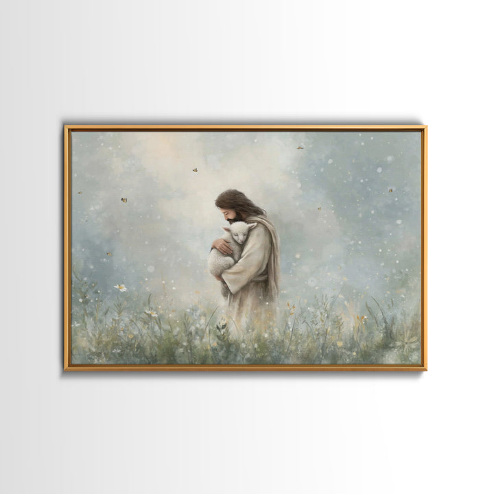 Gentle Shepherd Love – Framed Canvas Print – Jesus Painting – Christian Art Canvas – Christian Wall Art – Christian Gift Ideas – Christian