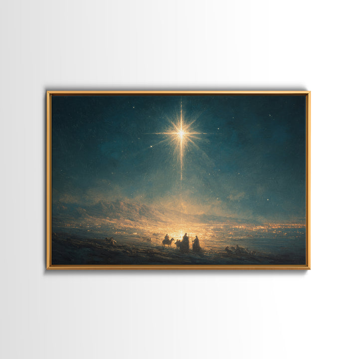 Midnight Star Calling – Framed Canvas Print – Christian Christmas Art – Christian Art Canvas – Christmas Wall Art – Moody Christian Art