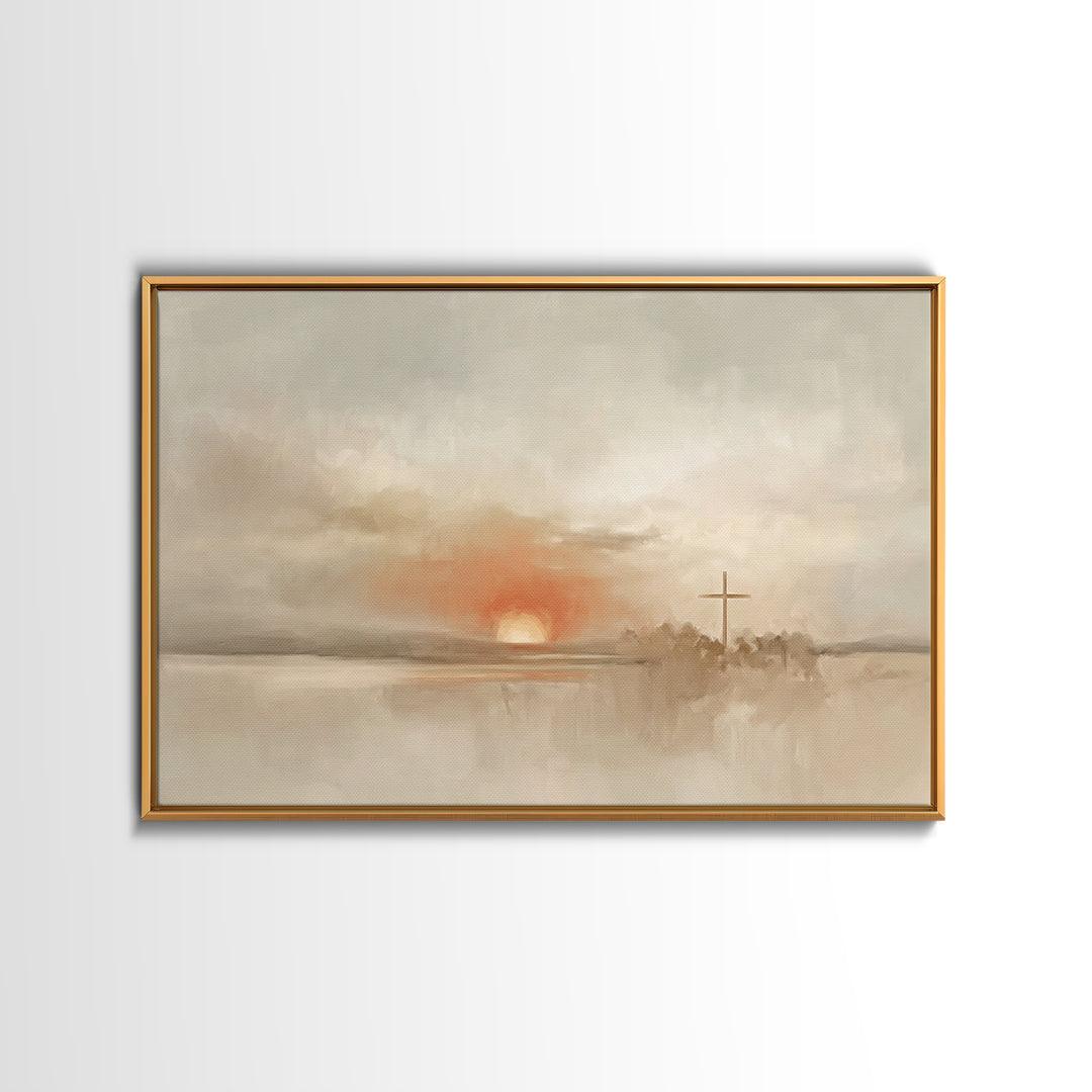 Soft Horizon Grace, Framed Canvas Print, Minimalist Christian Art, Christian Wall Art, Christian Art Canvas, Subtle Christian Art, Christia