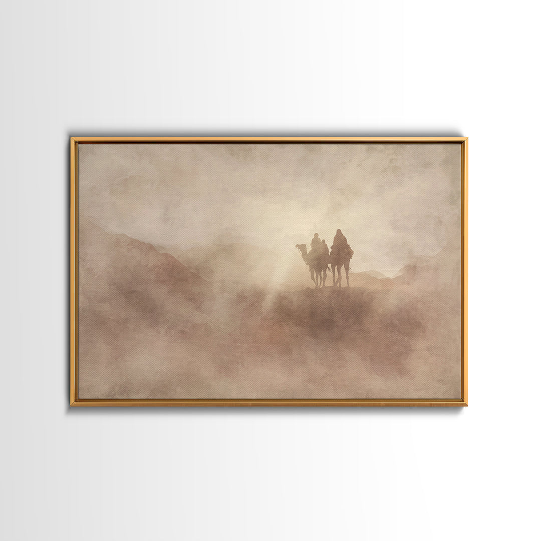 Misty Caravan Dawn, Framed Canvas Print, Christian Art Canvas, Christian Wall Art, Vintage Christian Art, Moody Christian Art