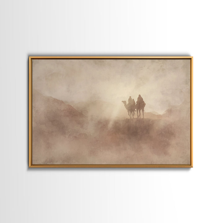 Misty Caravan Dawn, Framed Canvas Print, Christian Art Canvas, Christian Wall Art, Vintage Christian Art, Moody Christian Art