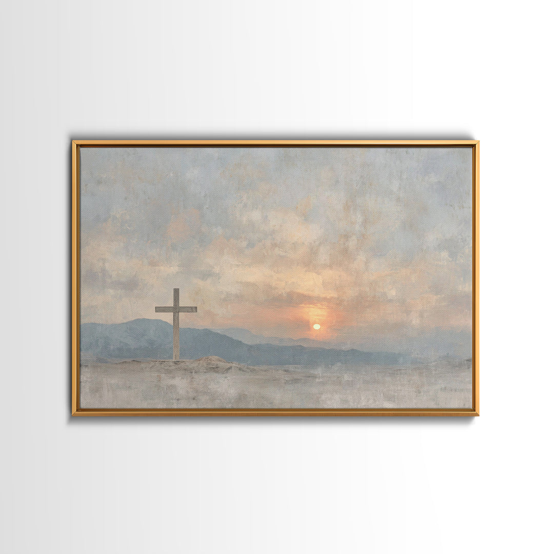 Morning Cross Hope, Framed Canvas Print, Christian Art Canvas, Christian Wall Art, Modern Christian Art, Christian Painting, Large Christia