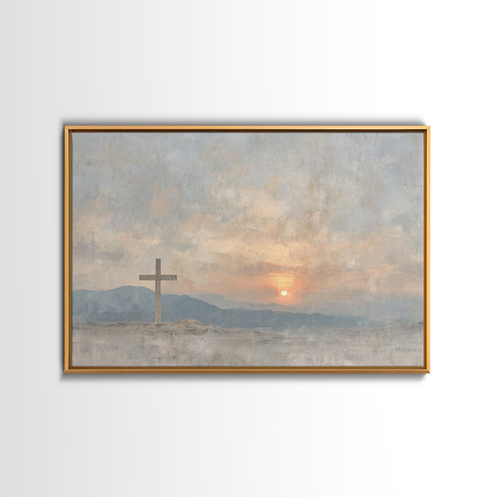Morning Cross Hope, Framed Canvas Print, Christian Art Canvas, Christian Wall Art, Modern Christian Art, Christian Painting, Large Christia