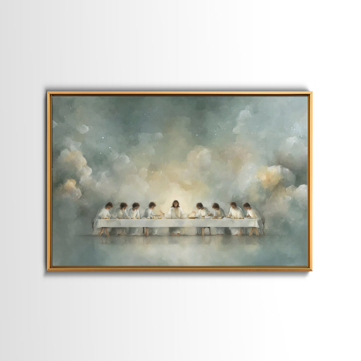 Celestial Supper Peace – Framed Canvas Print – Christian Art Print – Abstract Christian Art – Christian Wall Art – Jesus Painting – White C