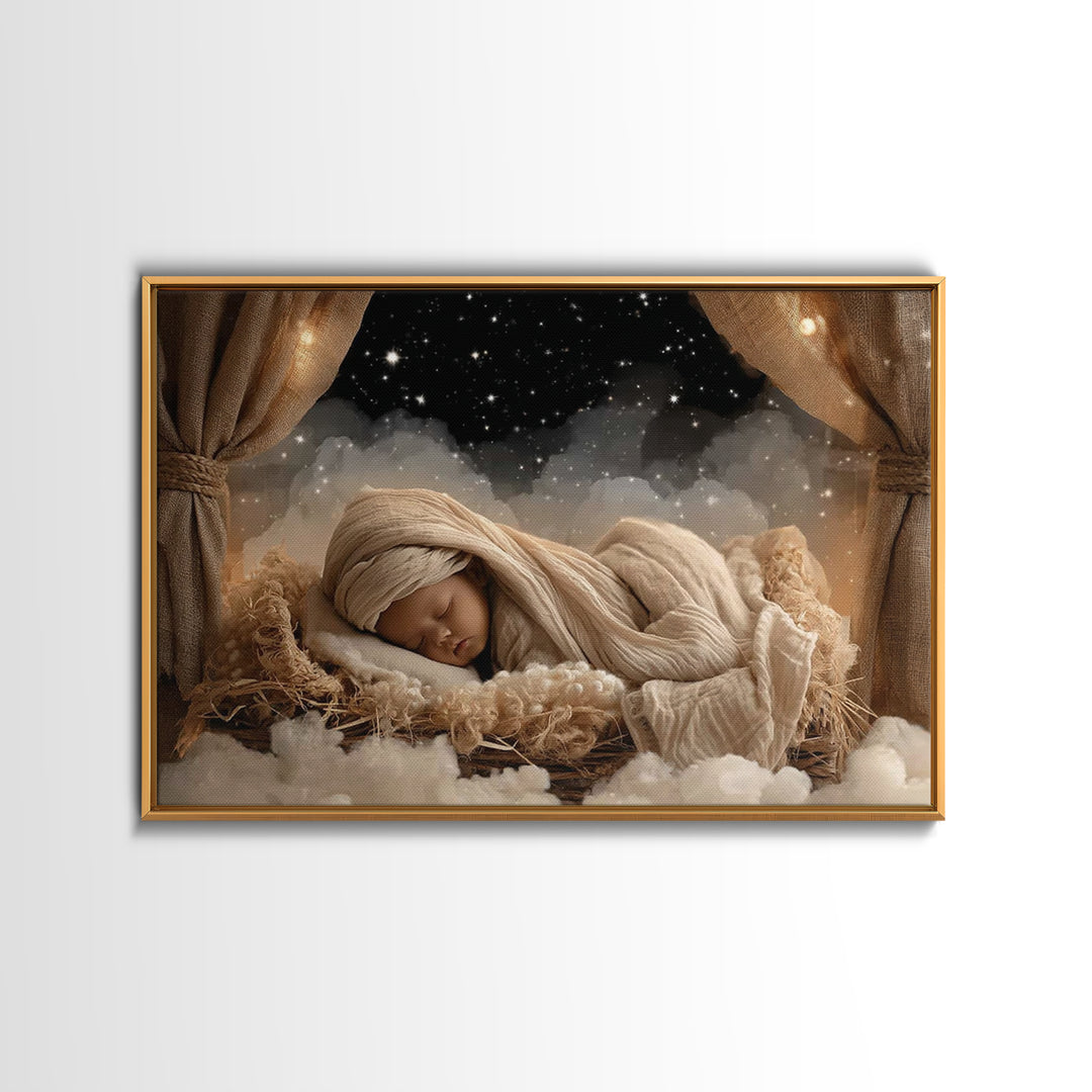 Heaven’s Infant Dream | Framed Canvas Print | Christian Art Canvas | Christmas Art Prints | Jesus Christmas Art | Christian Wall Art | Mode