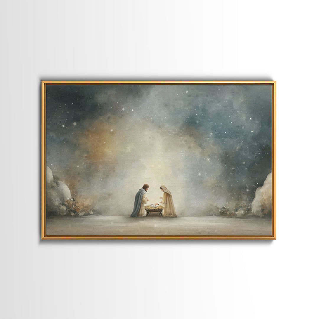 Holy Night Glory, Framed Canvas Print, Christian Christmas Art, Jesus Art Print, Christmas Wall Art, Christian Art Canvas, Modern Christian