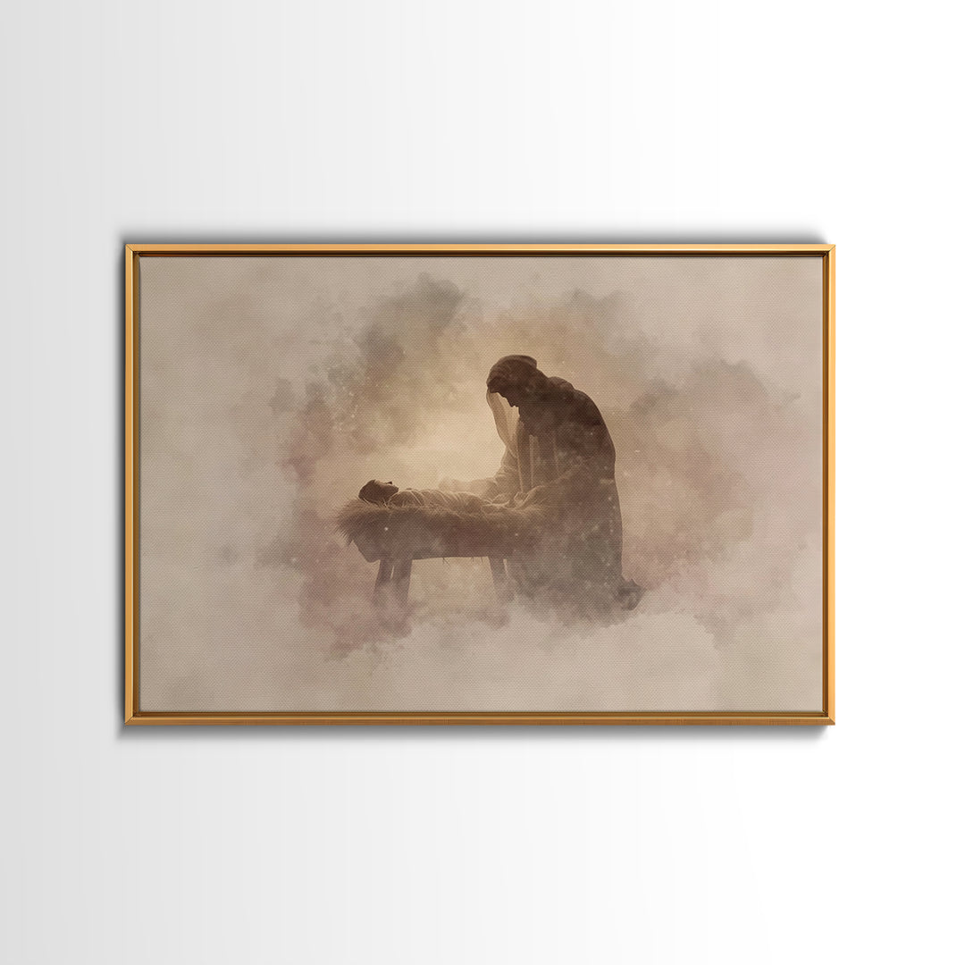 Sacred Manger Calm | Framed Canvas Print | Christian Art Canvas | Jesus Christmas Art | Christmas Wall Art | Subtle Christian Art | Christi