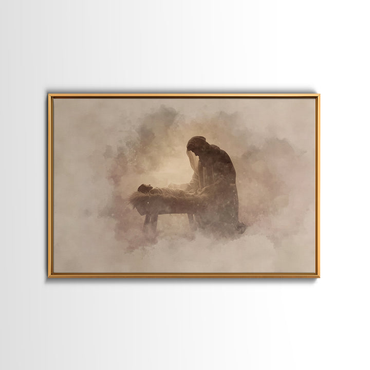 Sacred Manger Calm | Framed Canvas Print | Christian Art Canvas | Jesus Christmas Art | Christmas Wall Art | Subtle Christian Art | Christi